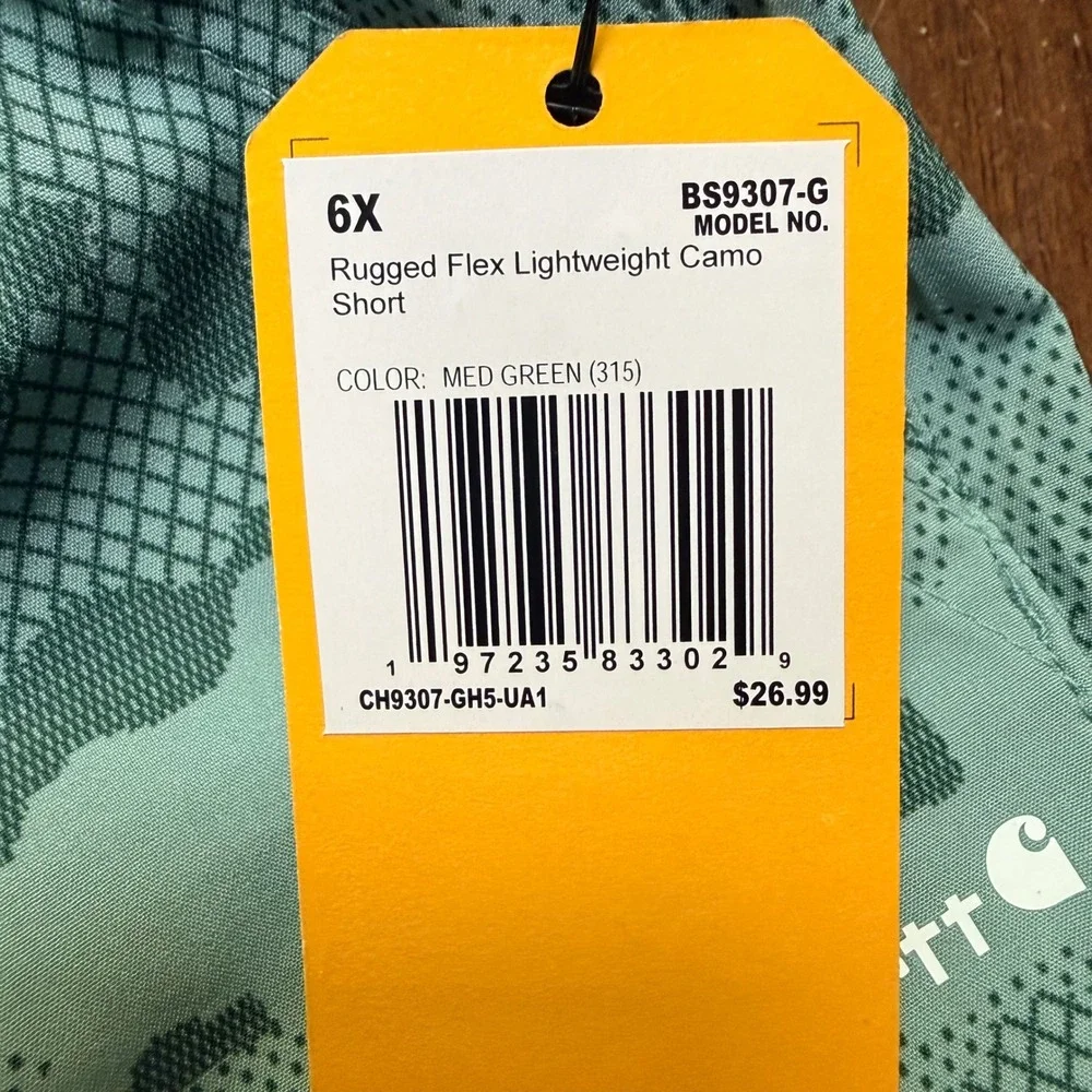 Carhartt Rugged Flex‎ Camo Shorts Kids 6X Teal Lightweight BS9307